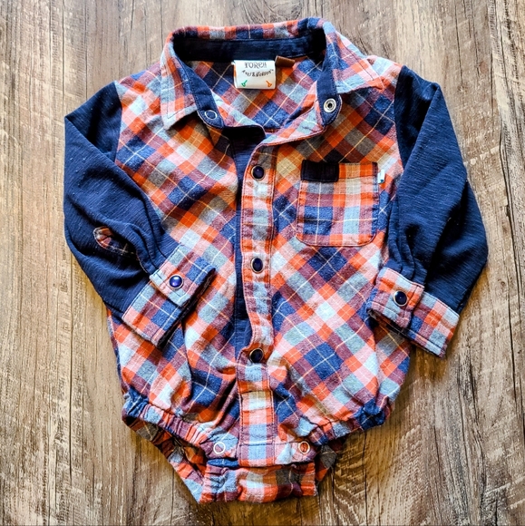 6-9 Month Boy FORE!! Axel & Hudson Boutique Outfit - Plaid Onesie/Tweed Pant - Picture 2 of 8